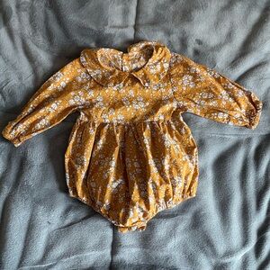 Floral Mustard Baby Bubbler with Peter Pan Collar